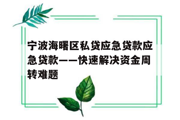 宁波海曙区私贷应急贷款应急贷款——快速解决资金周转难题