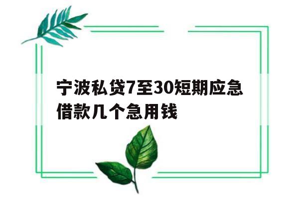 宁波私贷7至30短期应急借款几个急用钱