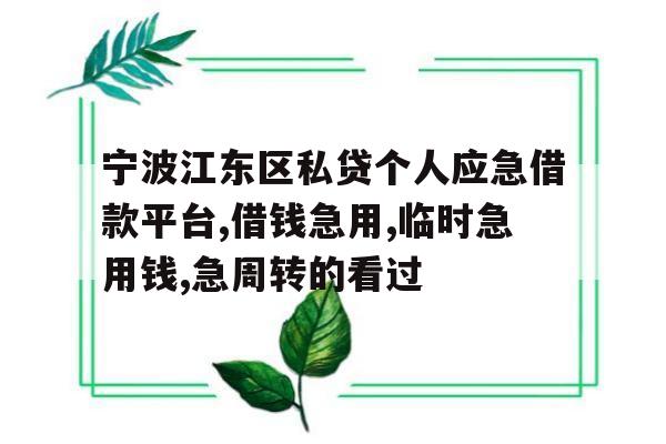 宁波江东区私贷个人应急借款平台,借钱急用,临时急用钱,急周转的看过