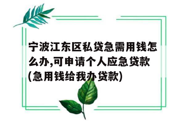 宁波江东区私贷急需用钱怎么办,可申请个人应急贷款(急用钱给我办贷款)