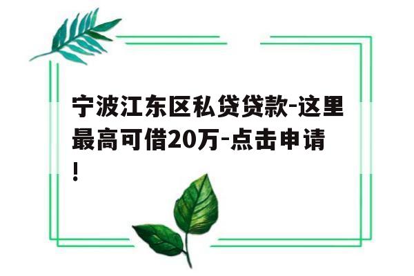 宁波江东区私贷贷款-这里最高可借20万-点击申请!