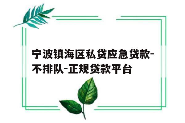 宁波镇海区私贷应急贷款-不排队-正规贷款平台