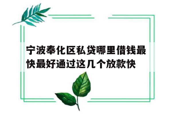 宁波奉化区私贷哪里借钱最快最好通过这几个放款快