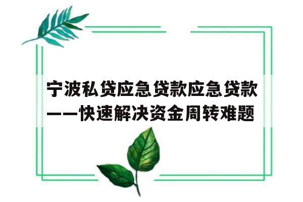 宁波私贷应急贷款应急贷款——快速解决资金周转难题