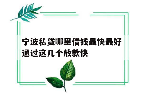 宁波私贷哪里借钱最快最好通过这几个放款快