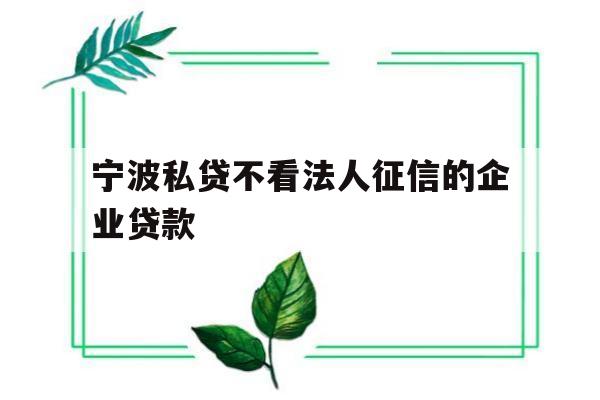 宁波私贷不看法人征信的企业贷款