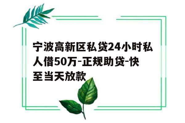 宁波高新区私贷24小时私人借50万-正规助贷-快至当天放款