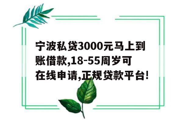 宁波私贷3000元马上到账借款,18-55周岁可在线申请,正规贷款平台!