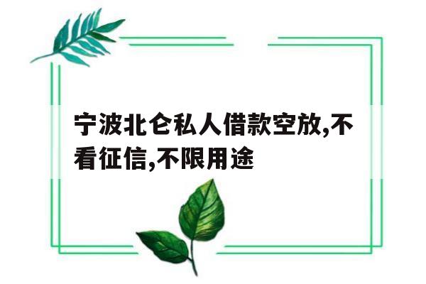 宁波北仑私人借款空放,不看征信,不限用途